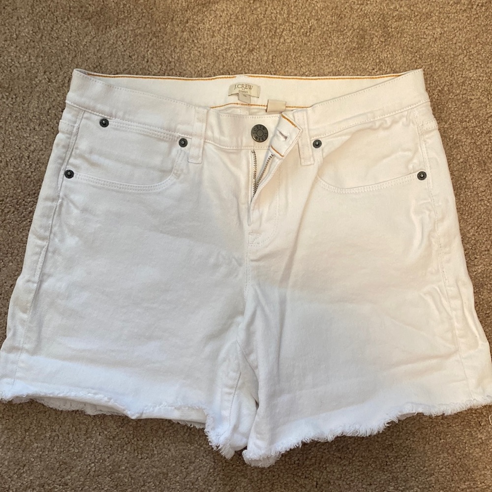 J Crew White Denim Stretch Cut Off Shorts, Size 26